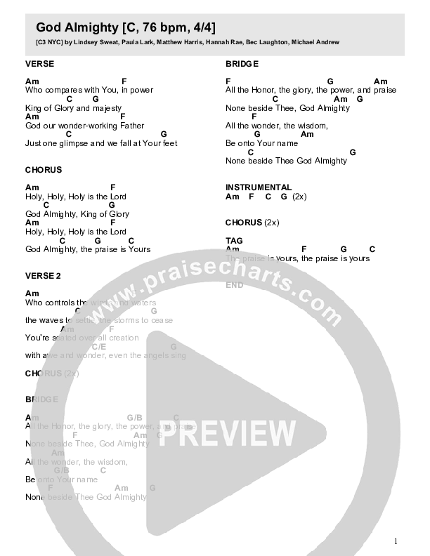 God Almighty Chord Chart (FOUNT)