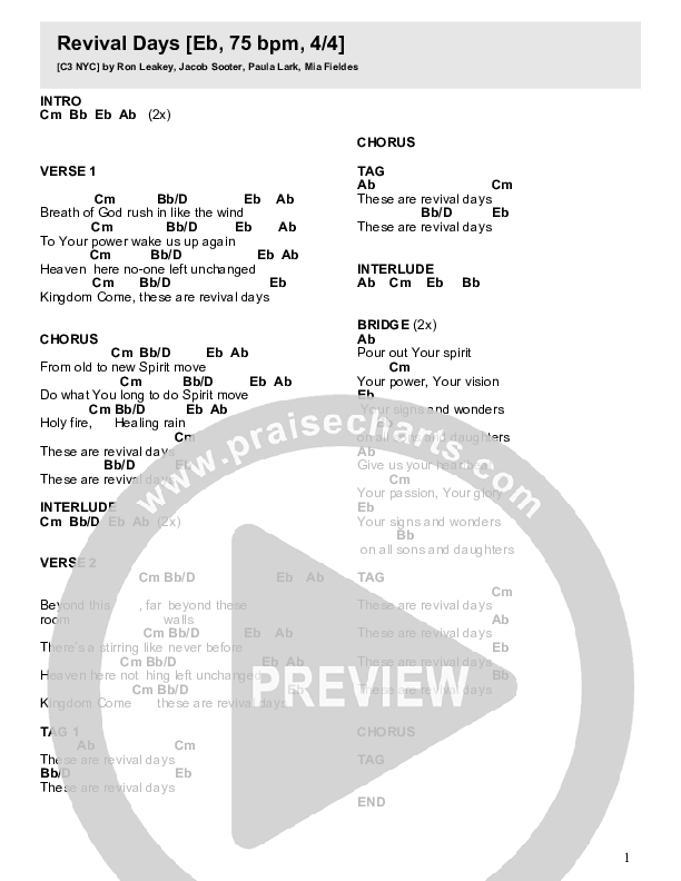 Revival Days Chord Chart (FOUNT)