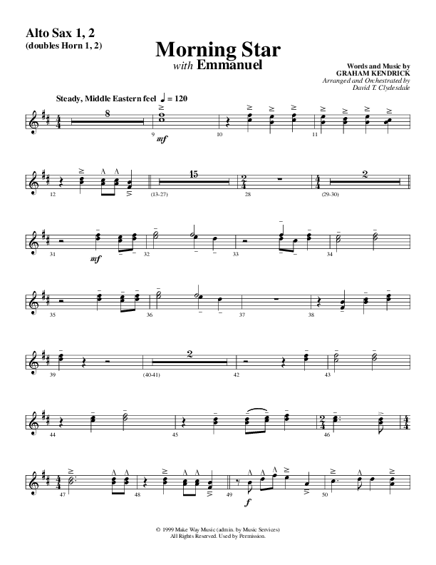 Morning Star with Emmanuel (Choral Anthem SATB) Alto Sax 1/2 (Word Music Choral / Arr. David Clydesdale)
