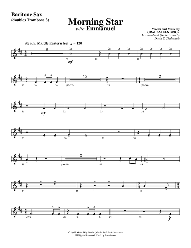 Morning Star with Emmanuel (Choral Anthem SATB) Bari Sax (Word Music Choral / Arr. David Clydesdale)