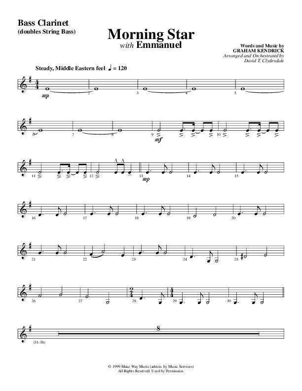 Morning Star with Emmanuel (Choral Anthem SATB) Bass Clarinet (Word Music Choral / Arr. David Clydesdale)