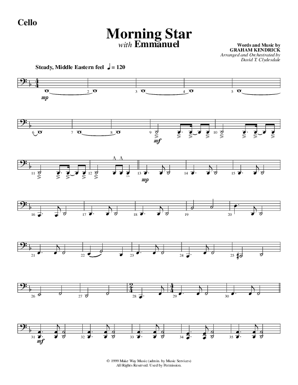 Morning Star with Emmanuel (Choral Anthem SATB) Cello (Word Music Choral / Arr. David Clydesdale)