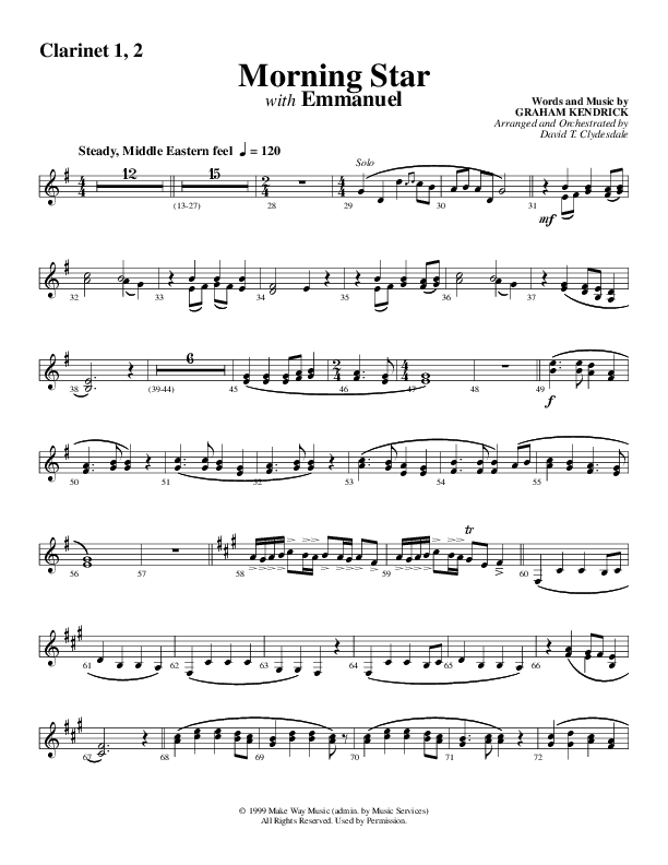 Morning Star with Emmanuel (Choral Anthem SATB) Clarinet 1/2 (Word Music Choral / Arr. David Clydesdale)