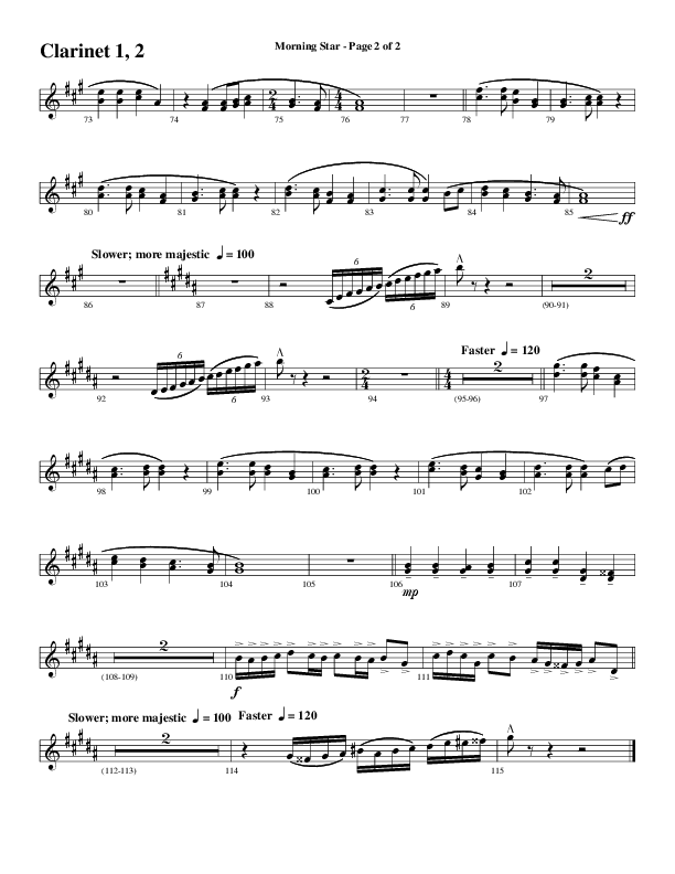 Morning Star with Emmanuel (Choral Anthem SATB) Clarinet 1/2 (Word Music Choral / Arr. David Clydesdale)