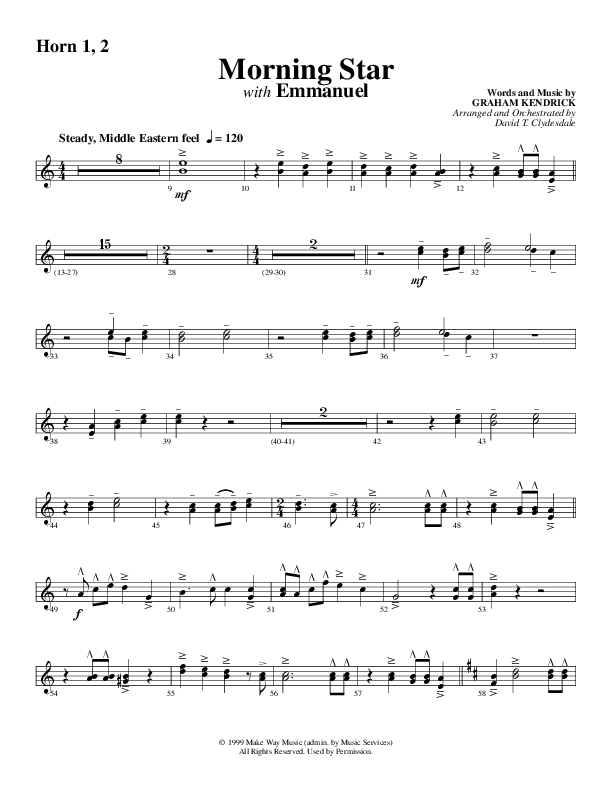 Morning Star with Emmanuel (Choral Anthem SATB) French Horn 1/2 (Word Music Choral / Arr. David Clydesdale)