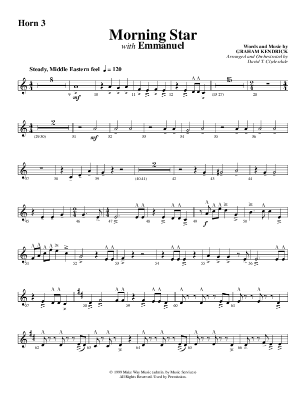 Morning Star with Emmanuel (Choral Anthem SATB) French Horn 3 (Word Music Choral / Arr. David Clydesdale)