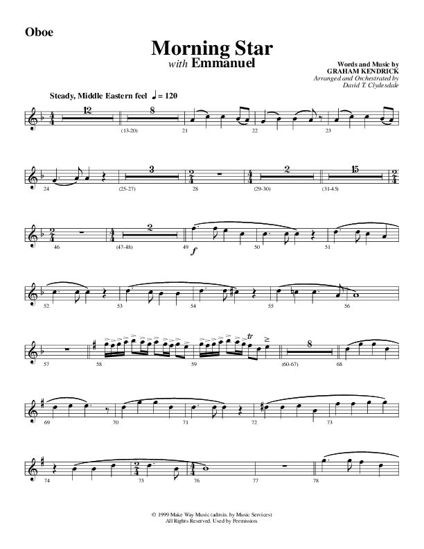 Morning Star with Emmanuel (Choral Anthem SATB) Oboe (Word Music Choral / Arr. David Clydesdale)
