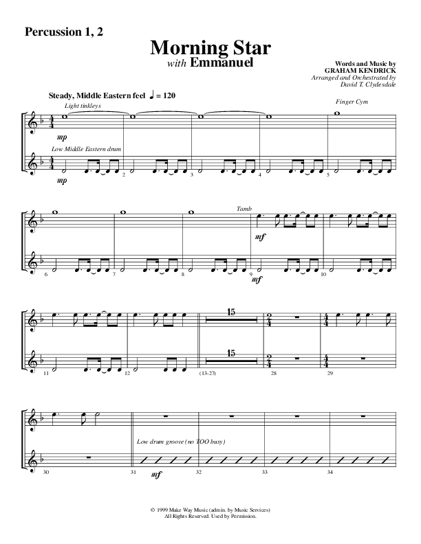 Morning Star with Emmanuel (Choral Anthem SATB) Percussion (Word Music Choral / Arr. David Clydesdale)