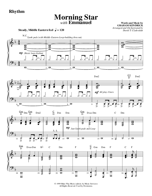Morning Star with Emmanuel (Choral Anthem SATB) Rhythm Chart (Word Music Choral / Arr. David Clydesdale)