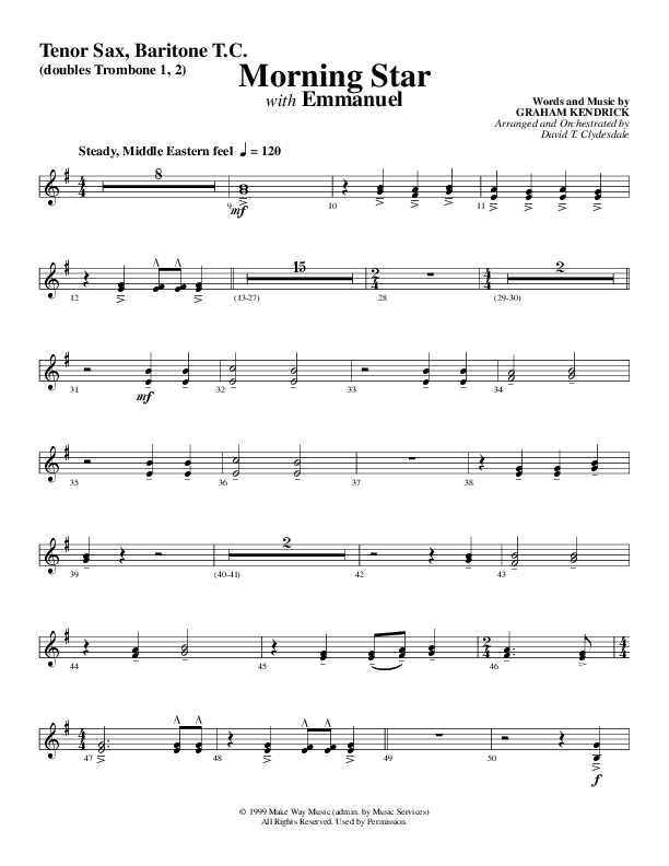 Morning Star with Emmanuel (Choral Anthem SATB) Tenor Sax/Baritone T.C. (Word Music Choral / Arr. David Clydesdale)