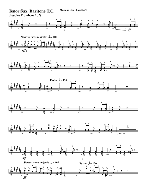 Morning Star with Emmanuel (Choral Anthem SATB) Tenor Sax/Baritone T.C. (Word Music Choral / Arr. David Clydesdale)