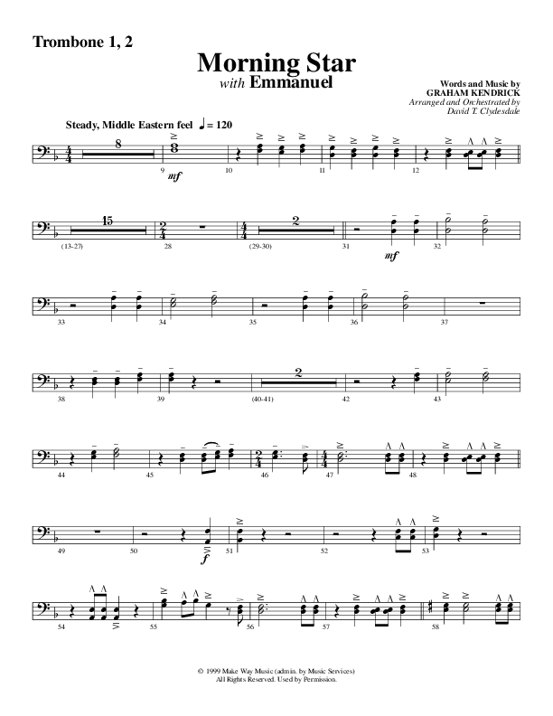 Morning Star with Emmanuel (Choral Anthem SATB) Trombone 1/2 (Word Music Choral / Arr. David Clydesdale)