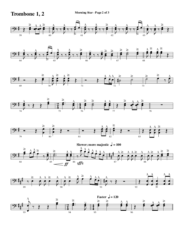 Morning Star with Emmanuel (Choral Anthem SATB) Trombone 1/2 (Word Music Choral / Arr. David Clydesdale)