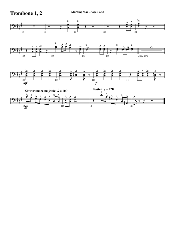 Morning Star with Emmanuel (Choral Anthem SATB) Trombone 1/2 (Word Music Choral / Arr. David Clydesdale)