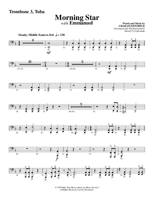 Morning Star with Emmanuel (Choral Anthem SATB) Trombone 3/Tuba (Word Music Choral / Arr. David Clydesdale)
