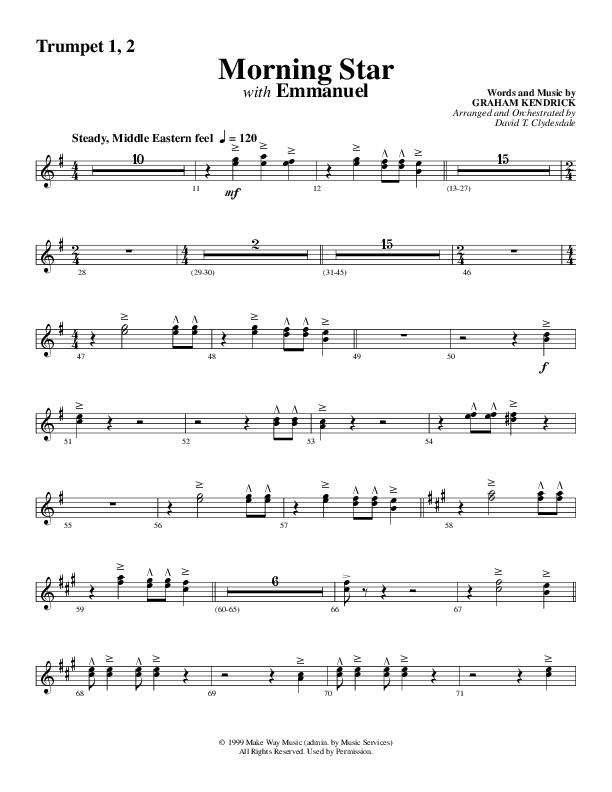 Morning Star with Emmanuel (Choral Anthem SATB) Trumpet 1,2 (Word Music Choral / Arr. David Clydesdale)