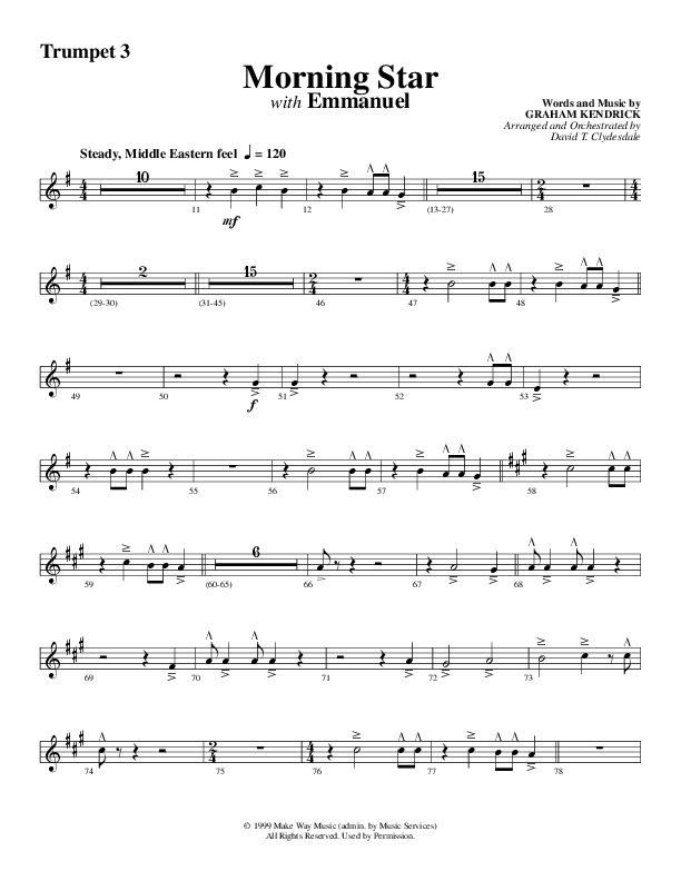 Morning Star with Emmanuel (Choral Anthem SATB) Trumpet 3 (Word Music Choral / Arr. David Clydesdale)
