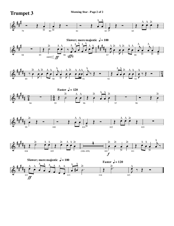 Morning Star with Emmanuel (Choral Anthem SATB) Trumpet 3 (Word Music Choral / Arr. David Clydesdale)