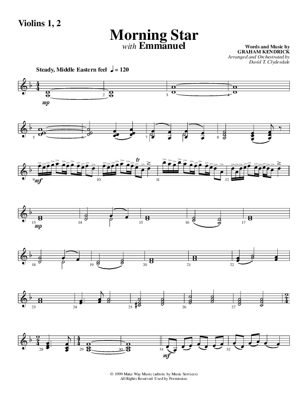 Morning Star with Emmanuel (Choral Anthem SATB) Violin 1/2 (Word Music Choral / Arr. David Clydesdale)