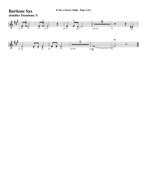 It Was A Starry Night (Choral Anthem SATB) Bari Sax (Word Music Choral / Arr. David Clydesdale)