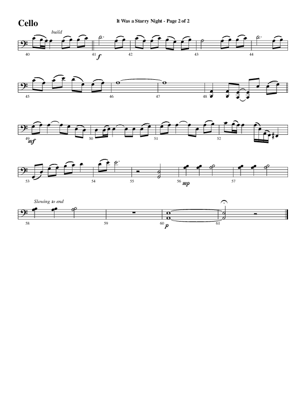 It Was A Starry Night (Choral Anthem SATB) Cello (Word Music Choral / Arr. David Clydesdale)