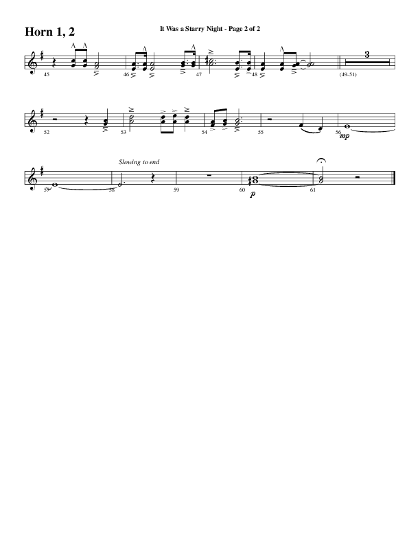 It Was A Starry Night (Choral Anthem SATB) French Horn 1/2 (Word Music Choral / Arr. David Clydesdale)