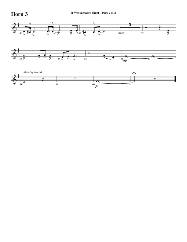 It Was A Starry Night (Choral Anthem SATB) French Horn 3 (Word Music Choral / Arr. David Clydesdale)