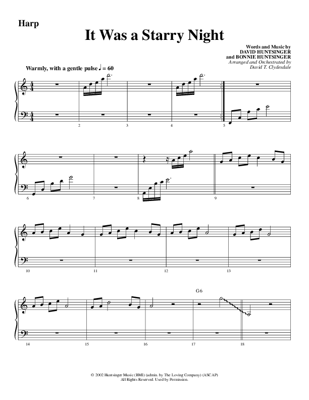 It Was A Starry Night (Choral Anthem SATB) Harp (Word Music Choral / Arr. David Clydesdale)