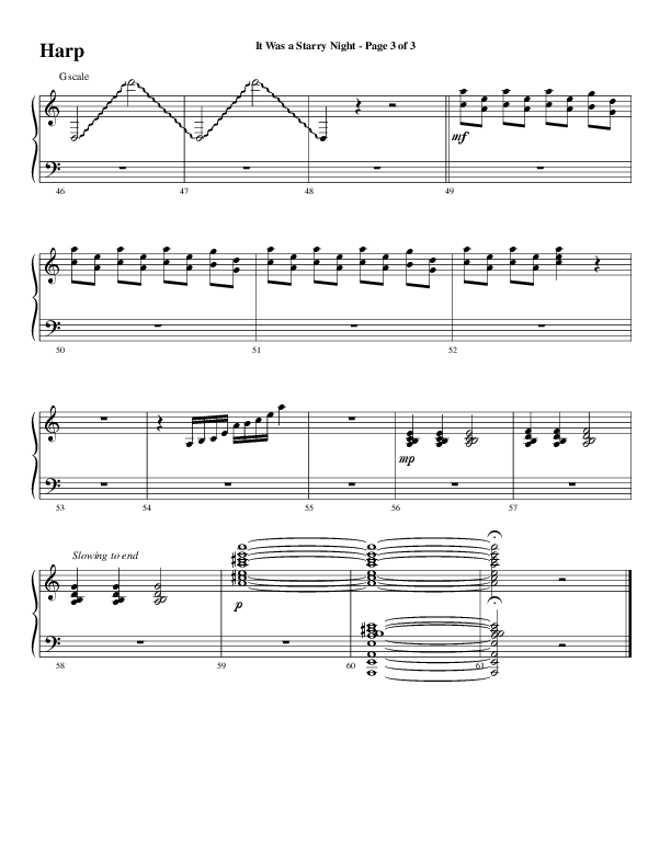 It Was A Starry Night (Choral Anthem SATB) Harp (Word Music Choral / Arr. David Clydesdale)