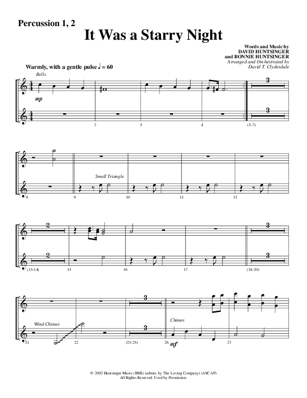 It Was A Starry Night (Choral Anthem SATB) Percussion 1/2 (Word Music Choral / Arr. David Clydesdale)