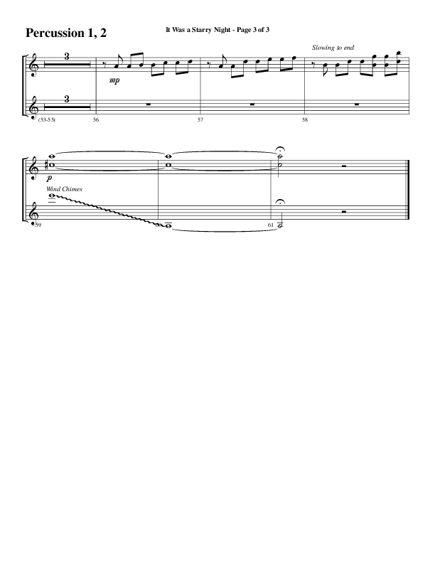 It Was A Starry Night (Choral Anthem SATB) Percussion 1/2 (Word Music Choral / Arr. David Clydesdale)