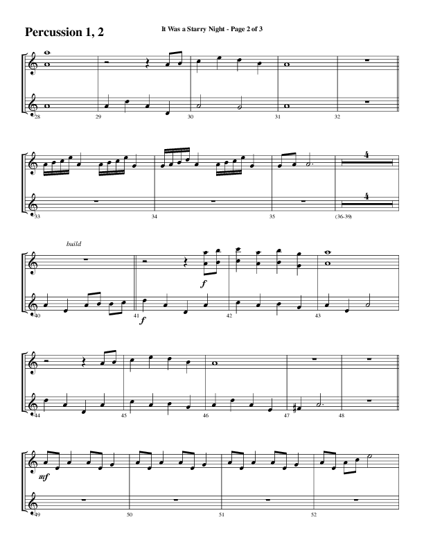 It Was A Starry Night (Choral Anthem SATB) Percussion (Word Music Choral / Arr. David Clydesdale)