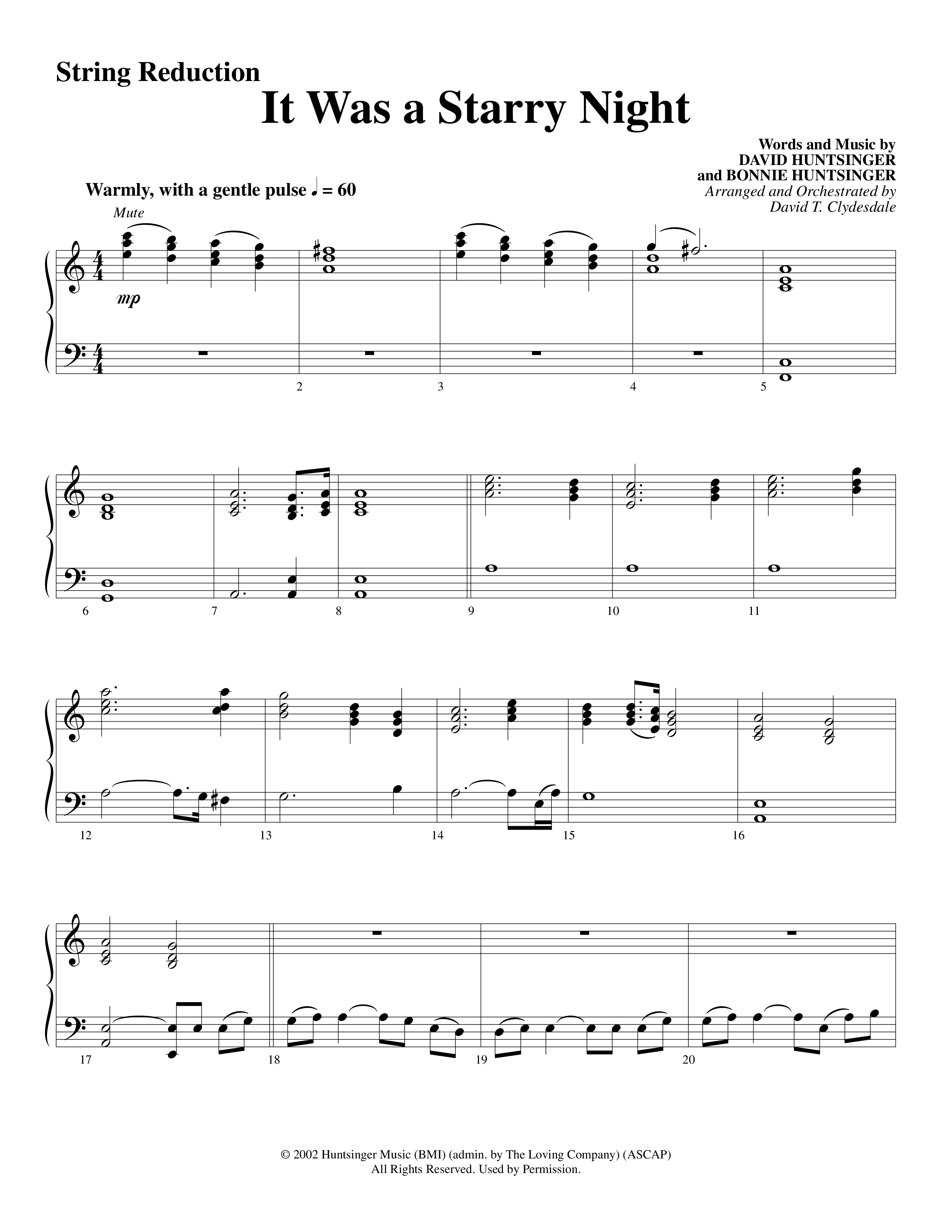 It Was A Starry Night (Choral Anthem SATB) String Reduction (Word Music Choral / Arr. David Clydesdale)