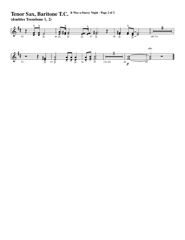 It Was A Starry Night (Choral Anthem SATB) Tenor Sax/Baritone T.C. (Word Music Choral / Arr. David Clydesdale)