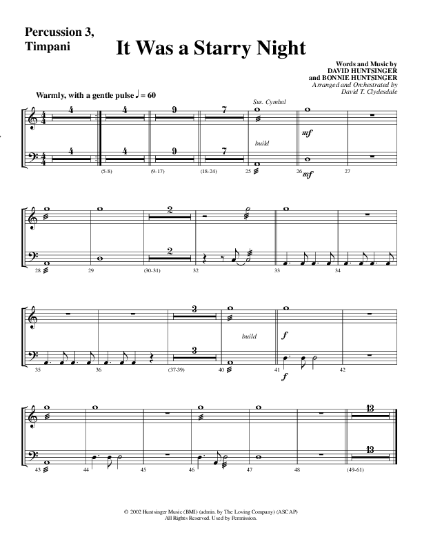 It Was A Starry Night (Choral Anthem SATB) Timpani (Word Music Choral / Arr. David Clydesdale)