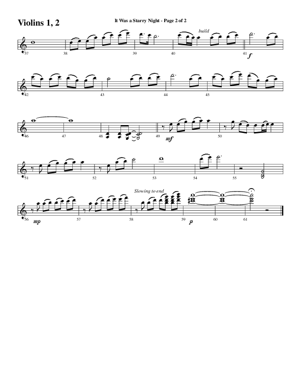 It Was A Starry Night (Choral Anthem SATB) Violin 1/2 (Word Music Choral / Arr. David Clydesdale)