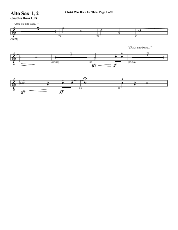 Christ Was Born For This (Choral Anthem SATB) Alto Sax 1/2 (Word Music Choral / Arr. Cliff Duren)