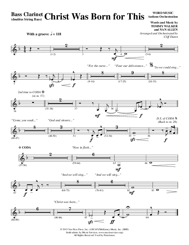 Christ Was Born For This (Choral Anthem SATB) Bass Clarinet (Word Music Choral / Arr. Cliff Duren)