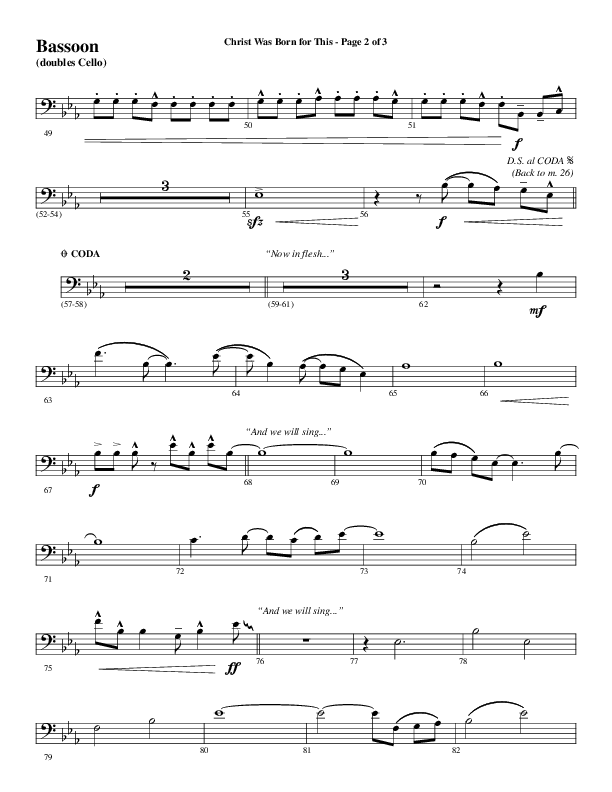 Christ Was Born For This (Choral Anthem SATB) Bassoon (Word Music Choral / Arr. Cliff Duren)