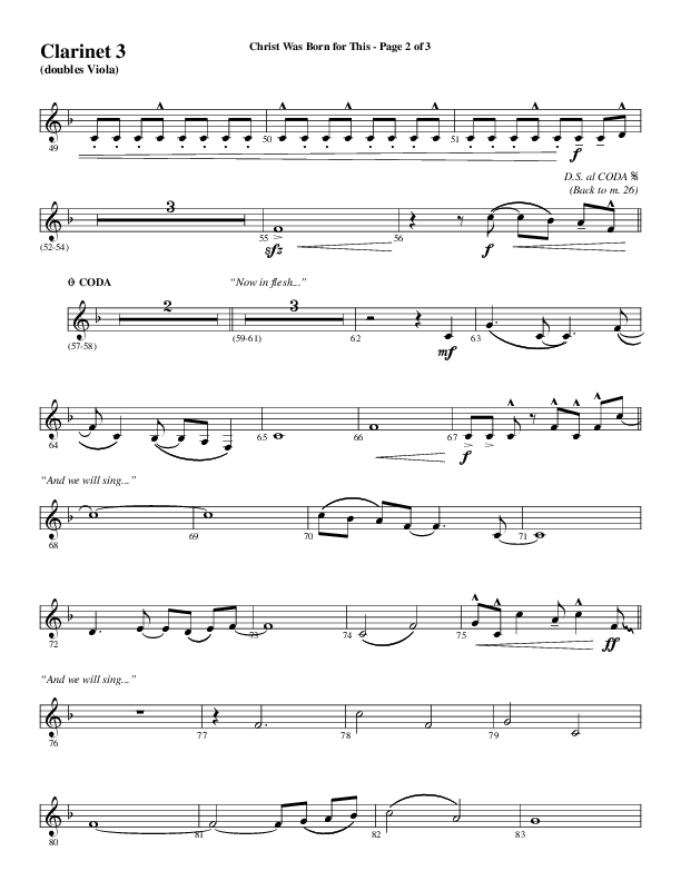Christ Was Born For This (Choral Anthem SATB) Clarinet 3 (Word Music Choral / Arr. Cliff Duren)