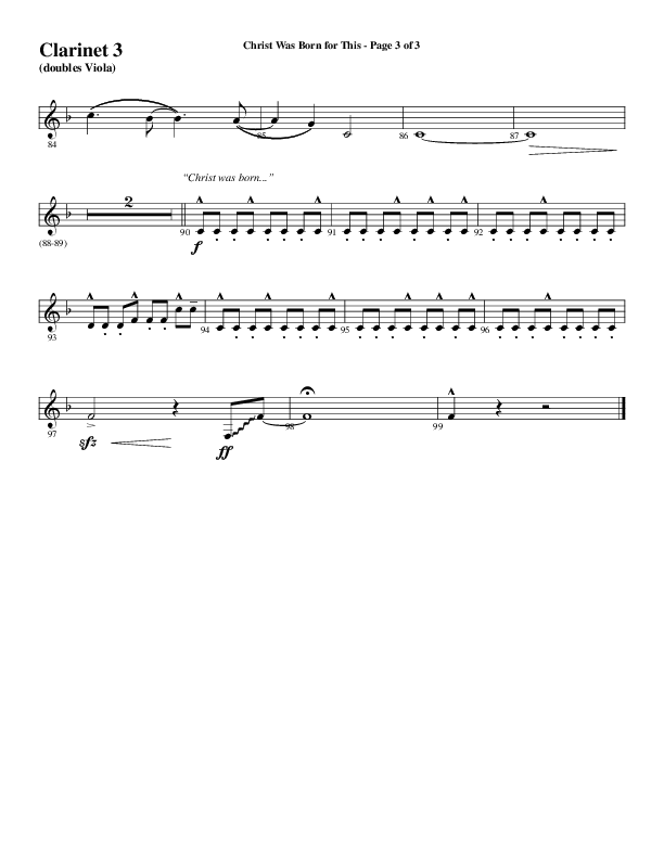 Christ Was Born For This (Choral Anthem SATB) Clarinet 3 (Word Music Choral / Arr. Cliff Duren)