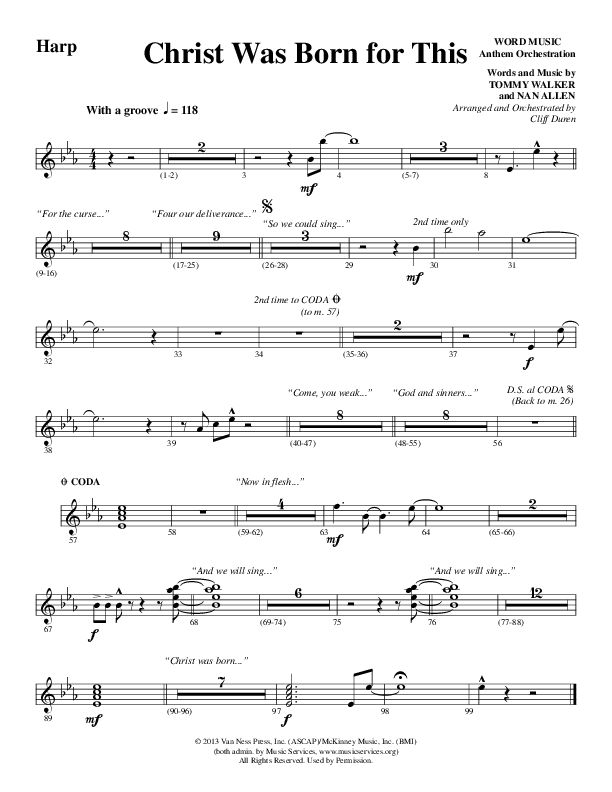 Christ Was Born For This (Choral Anthem SATB) Harp (Word Music Choral / Arr. Cliff Duren)