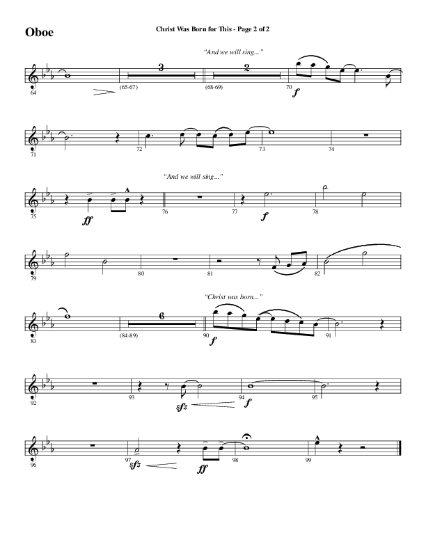 Christ Was Born For This (Choral Anthem SATB) Oboe (Word Music Choral / Arr. Cliff Duren)