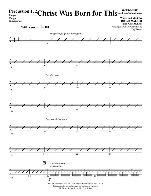 Christ Was Born For This (Choral Anthem SATB) Percussion 1/2 (Word Music Choral / Arr. Cliff Duren)