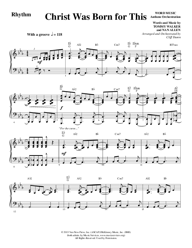 Christ Was Born For This (Choral Anthem SATB) Rhythm Chart (Word Music Choral / Arr. Cliff Duren)