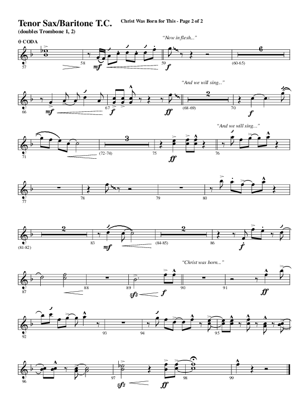 Christ Was Born For This (Choral Anthem SATB) Tenor Sax/Baritone T.C. (Word Music Choral / Arr. Cliff Duren)