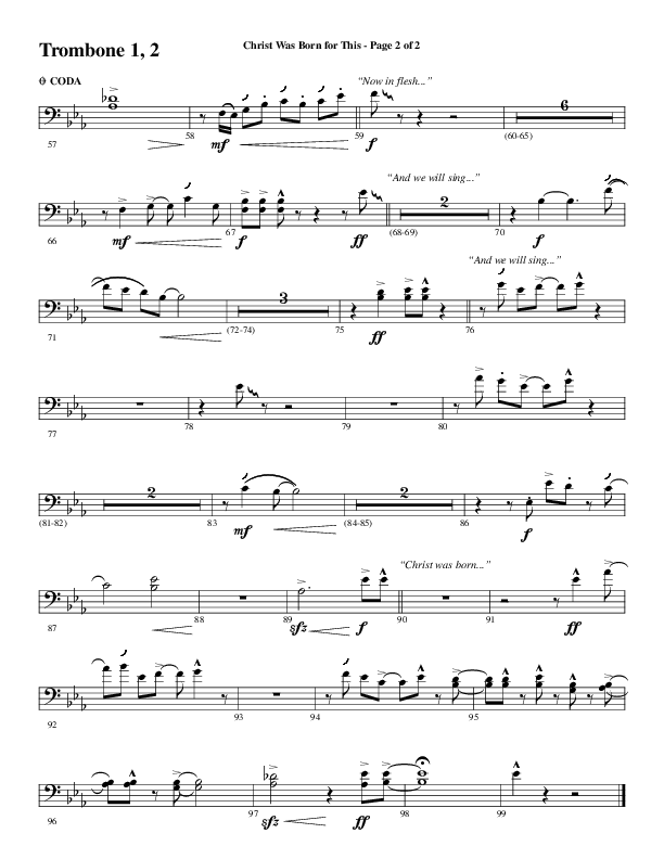 Christ Was Born For This (Choral Anthem SATB) Trombone 1/2 (Word Music Choral / Arr. Cliff Duren)