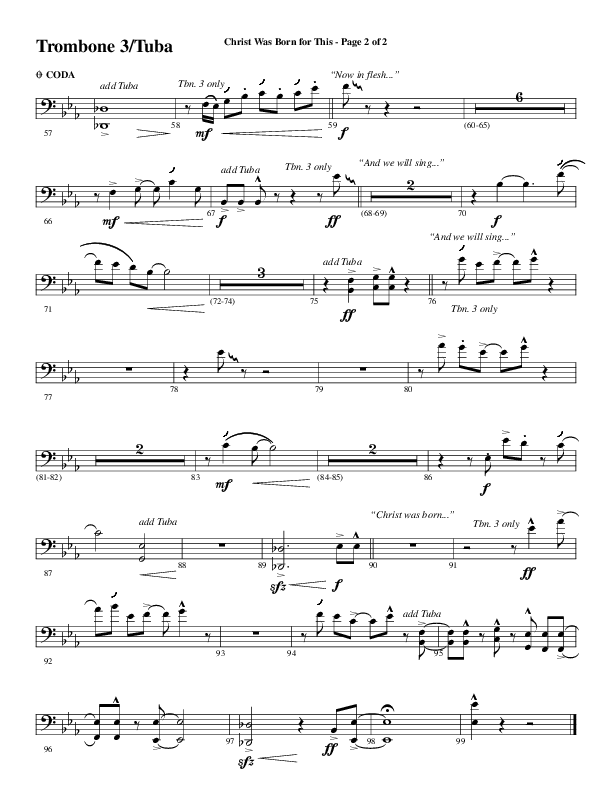 Christ Was Born For This (Choral Anthem SATB) Trombone 3/Tuba (Word Music Choral / Arr. Cliff Duren)