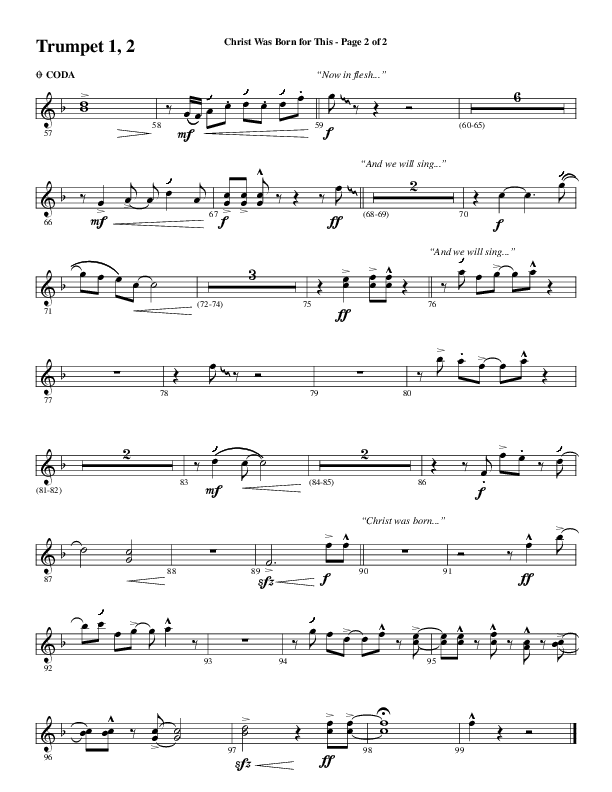 Christ Was Born For This (Choral Anthem SATB) Trumpet 1,2 (Word Music Choral / Arr. Cliff Duren)
