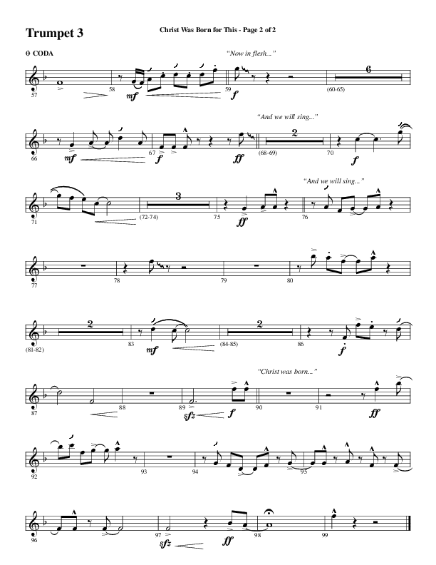 Christ Was Born For This (Choral Anthem SATB) Trumpet 3 (Word Music Choral / Arr. Cliff Duren)